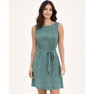 Reiss West Getz Sleeveless Printed Tie-Waist Dress in Blue Green & White